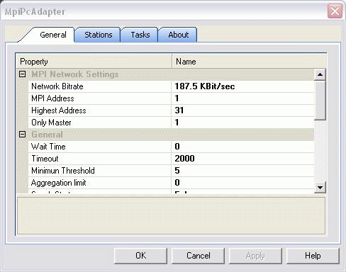 Configuring the Driver In this example we have chosen to use the Siemens S7-MPI PC Adapter driver as an example.