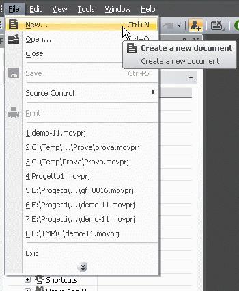 Creating a New Project To create a new project, use the New command from the File menu (Ctrl+N).