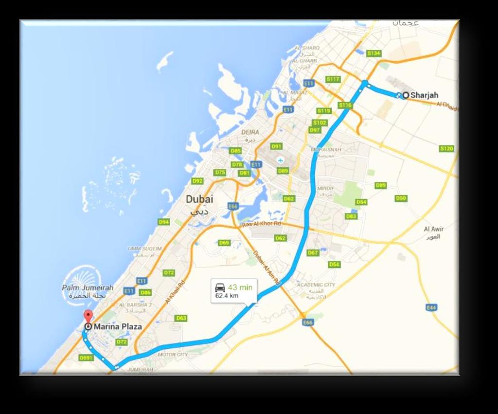 1) By Car From Sharjah- BY CAR Direction to
