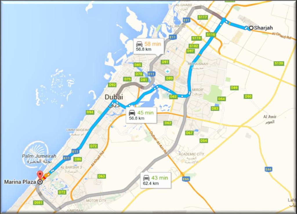 Via Sheikh Zayed Rd/E11 Al Khail Road 1) Continue to E 88 ( Al Dhail Road) Head Northwest Turn Left