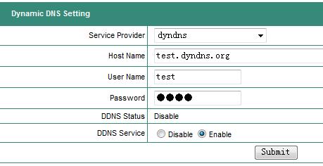 Example for www.dyndns.com DDNS Settings This shows the current registration of www.3322.org or www.dyndns.org for dynamic DNS service. 8.1.