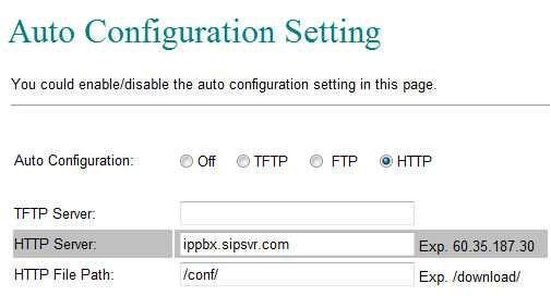 Auto Configuration: Select the HTTP protocol.