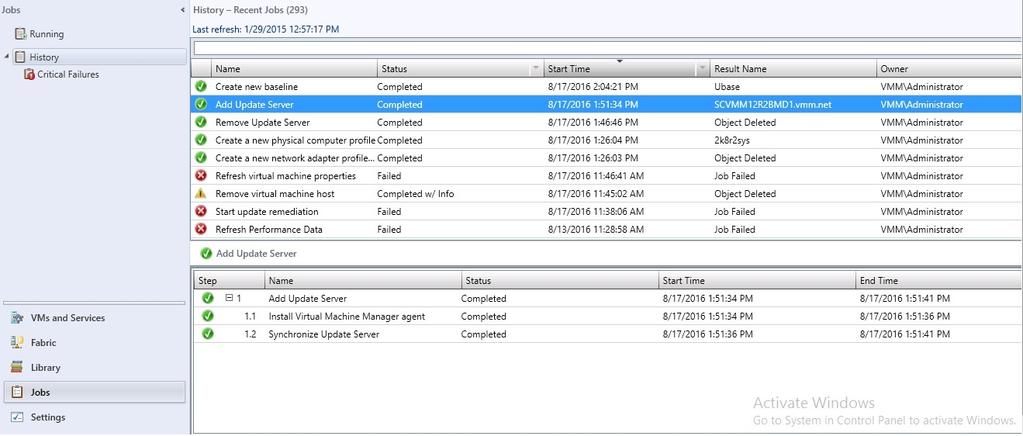 Figure 5: Update server status Ensure that the Update Server addition status displays Completed.