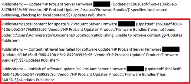 Error while publishing the firmware bundle from the HPE Updates Catalog file without downloading from the HPE Support Center Directly publishing the firmware updates from the newly imported HPE