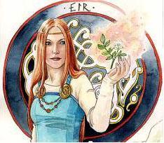 36 In Norse mythology, and from 13 th century traditional sources, Eir (Old Norse "help, mercy" [1] ) is a