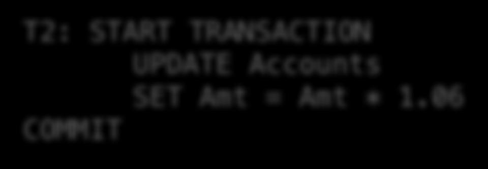transfers $100 from B s account to A s account T2: START TRANSACTION UPDATE