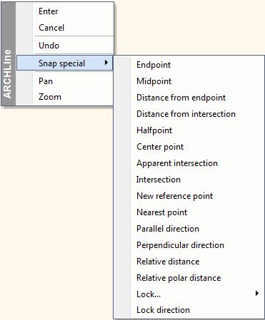 16 2.1 Mouse Input menu When the program is waiting for input, e.g. defining the corner point of a wall, clicking with the right button the Input menu appears.