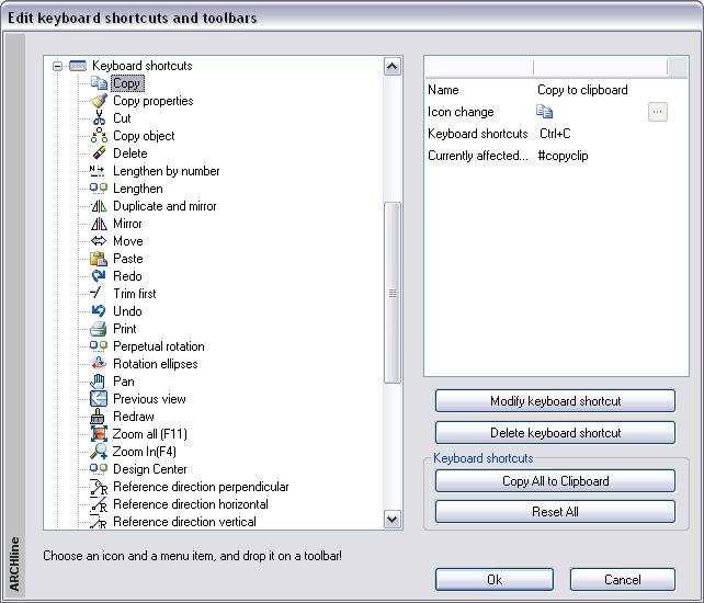 2 Interface 33 2.2.11. Define keyboard shortcuts As you can see many keys and key combinations are predefined in the others can be defined freely by the user.