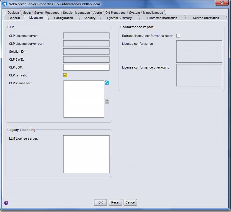 EMC Licensing Solution Modify NetWorker server properties in the NMC NetWorker Administration Window After you complete the setup of the EMC Licensing Solution, you can modify specific fields in the