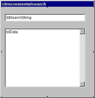 Figure 1. Incremental Search Container Class - The class contains a textbox and a listbox, which work together to provide the kind of incremental search capability offered by Help's Index tab.