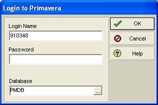 Section 1: Navigating in Project Management (P3eC) Starting Primavera Engineering & Construction Before using Primavera, the user must enter a valid login name and password.