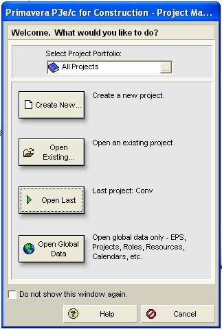Welcome Dialog Box The Welcome Dialog Box enables users to select different Project Options: Create New Starts the create a new project wizard Open Existing Displays the Open Project dialog box which