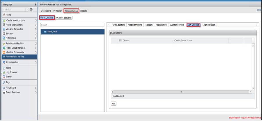 Connect to the vsphere web client of the local site (Site A). 2. Select RecoverPoint for VMs from the home page.