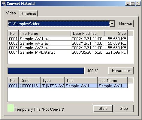 4. Click Browse and select Video folder under Samples folder in the CDROM, then video file names will be displayed in the upper window 5.