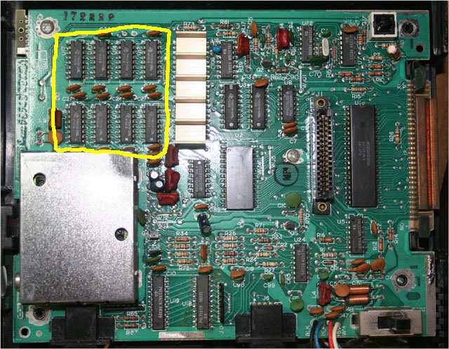 Remove the 8 DRAM chips from U10 through U17 These are in the upper left corner of the picture. Take caution to desolder them properly.