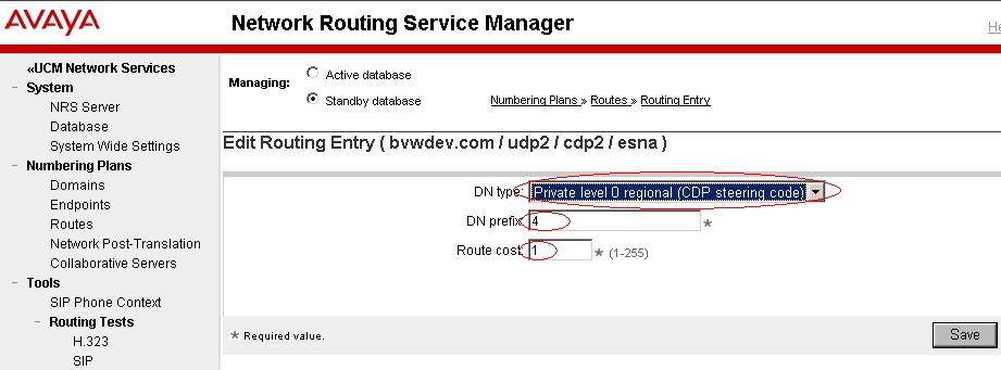 Figures 17 and 18 show the routes being added to the Office-LinX endpoint, where the Endpoint Name is esna and the DN prefix value is 4 since the Office-LinX DN range used in the solution test was