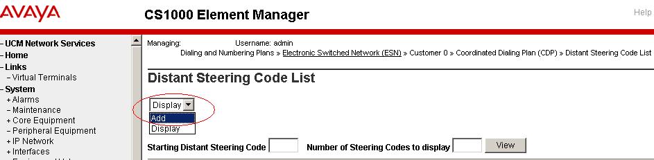 To configure the DSC using EM navigate to Dialing and Numbering Plans > Electronic Switched Network > Coordinated Dialing Plan (CDP) > Distant Steering Code (DSC) as shown in Figure 4 above.