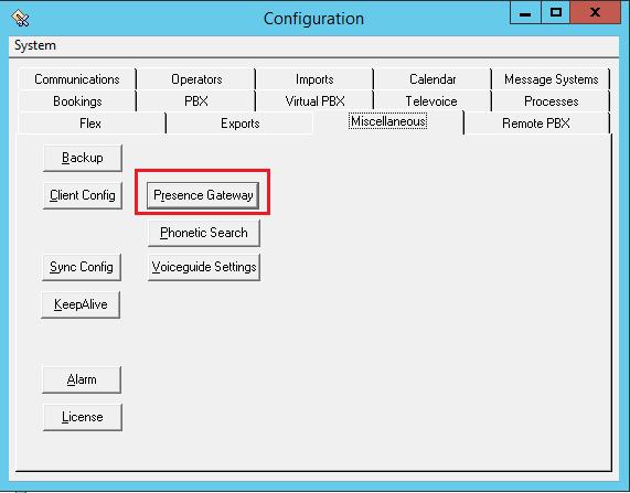 8.2 Configure Trio Presence Gateway To launch the Trio Configuration window to configure the Presence Gateway as shown in the screen below,