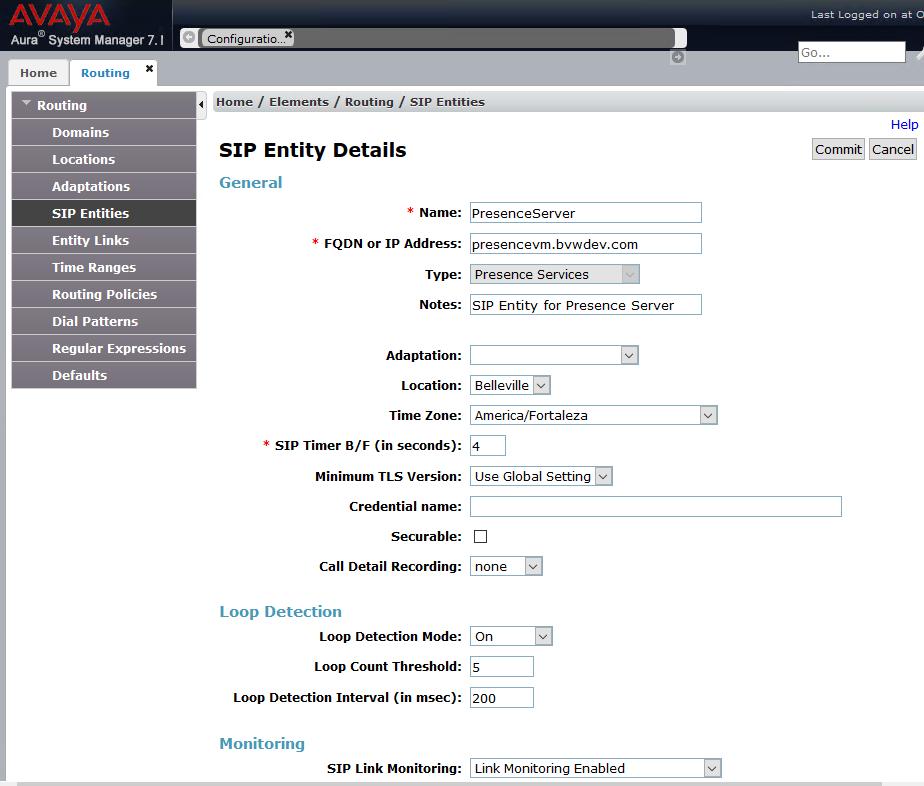 5.4 Administer SIP Entity This section explains the adding of a SIP entity for the Presence Server.