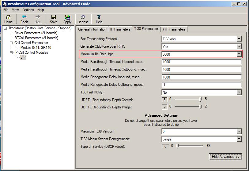 12. Configure T.38 Parameters Select the T.38 Parameters tab. Configure the fields as shown below in the screenshot.