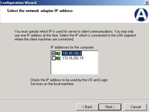 4. If the server has multiple NICs, select the IP address