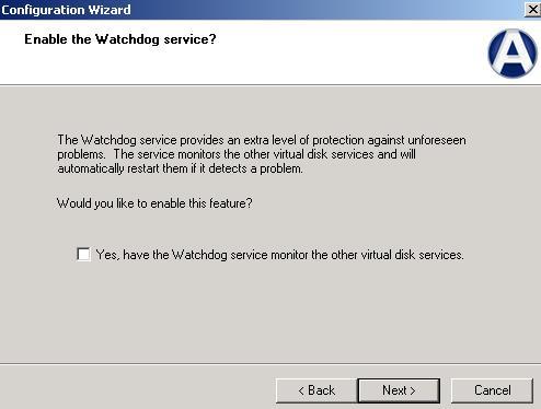 12. In the Enable the Watchdog Service screen decide whether to enable the Watchdog Service.