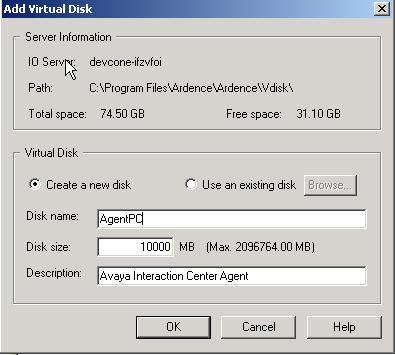 In the Add Virtual Disk, enter