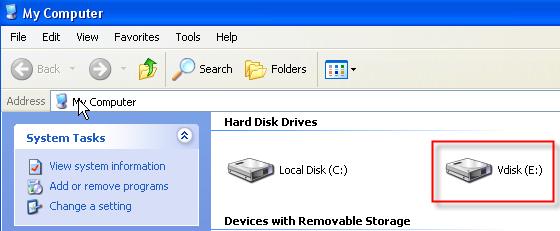 13. Log into Windows, and double click My Computer. Verify Vdisk is listed. 14.
