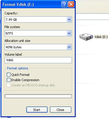 Right mouse click on the Vdisk and select Format.