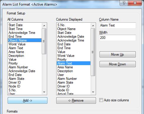 Exercise 1: Working as an Operator in IGSS Task 3: Customize the alarm list You can also customize the alarm list that is displayed in the right pane, selecting which columns are to be displayed and