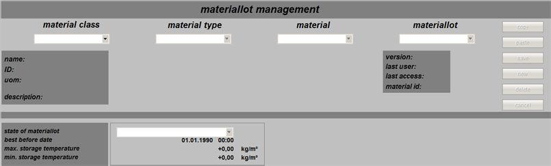 Material lot management 3 The editor for the "Material management" APF module provides the following functions: Displaying available material classes, material types, materials and material lots