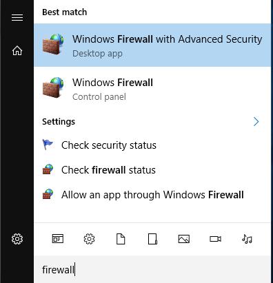 Windows Firewall with Advanced Security in the search results appears, click on it.