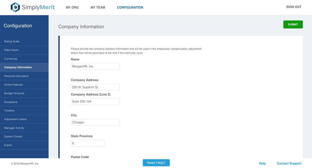 Company Information Enter company name and address information, check for accuracy, and then click the Submit button.