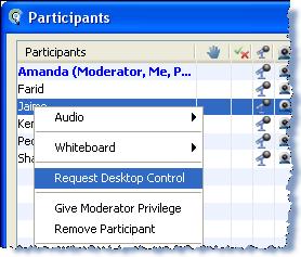 Remote Desktop Sharing Quick Reference Guide for Moderators The Moderator or a Participant may request control of another participant s desktop