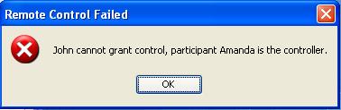 Request Control of Shared Applications If you give control of the shared application back to the participant and later wish to gain control again: 1. Select the participant in the Participants window.