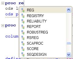 Syntax Suggestion / Autocomplete when coding When you enter the first 2 letters of a SAS keyword, a list will pop-up displaying possible