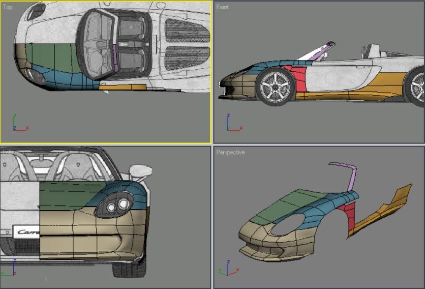 6 Create other parts : Now that you have created the fender, you can go on to create other parts of the 911GT. Remember to maintain a constant flow of surfaces adjacent to each other.