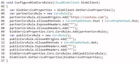 NO.1 HOTSPOT You store JSON data in a blob by using the Azure Blob service. Web applications access the JSON data by using client-side JavaScript calls.