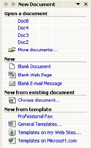 You can create a new document based on a range of templates.