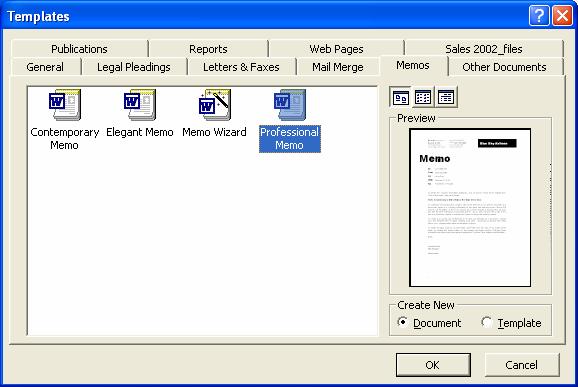 - ECDL MODULE 3 (USING OFFICE XP) - MANUAL١١PAGE Clicking on the Memos tab and selecting the Professional Memo icon will