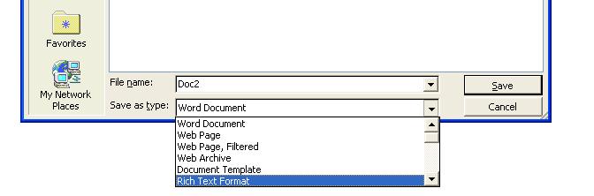 Word Processing (104) Page 11 Enter a file name and then click on the Save button to save it in the required format.