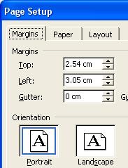 To select a page size for the paper you are printing to Select the Page Setup command from the File drop down menu.