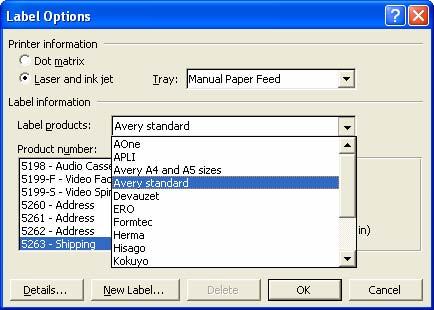 This will display the Label Options dialog box.