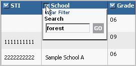 To close the filter, click on the red X. Searching a column Click the filter icon to the left of the column name to open the filter box.