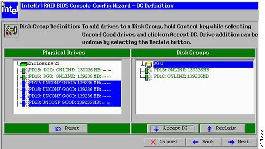 Chapter 4 Removing and Replacing a Hard Disk Drive Step 15 On the Disk Group Definition Window, Figure 4-15, use the Ctrl or Shift key and