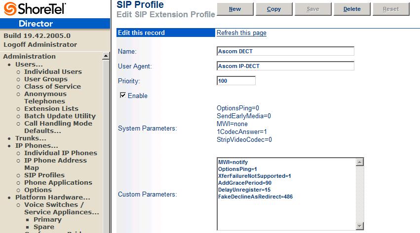 Figure 13 Edit SIP Profile Define a Name: for the entry, and be sure to define an appropriate name.