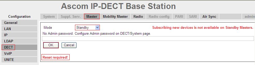 Step Description 4 After the IPBS has completed its reset, navigate to the DECT Master frame by clicking DECT and then clicking