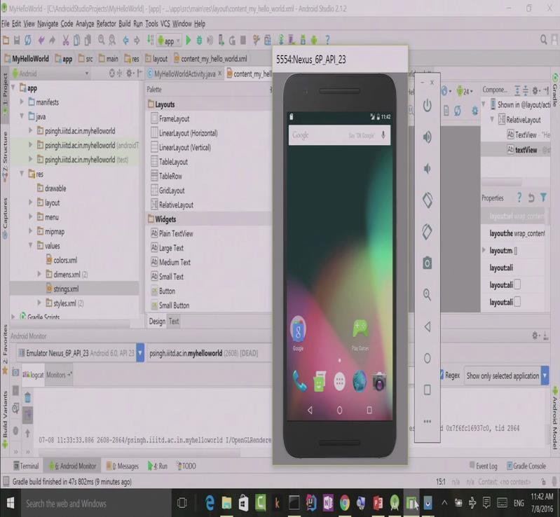 Let s go back to our android studio. Please note that I have stopped the app. Our emulator is still running but it is no longer showing the app.