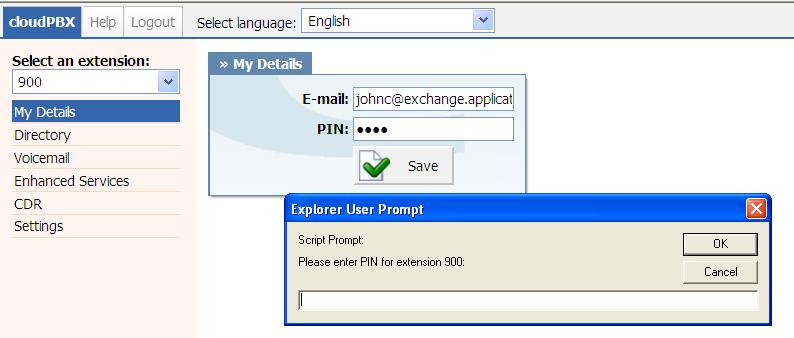 In the example below the user is accessing extension 900 is registered to the user.