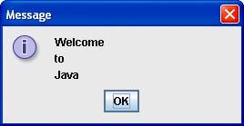 1 // Fig. 3.17: Dialog1.java 2 // Printing multiple lines in dialog box. 3 import javax.swing.